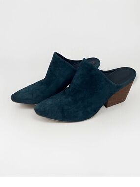Able Blue Suede Mules block Heel Leather